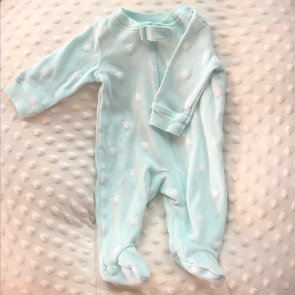 Mint with white ⭐️ stars footed onesie